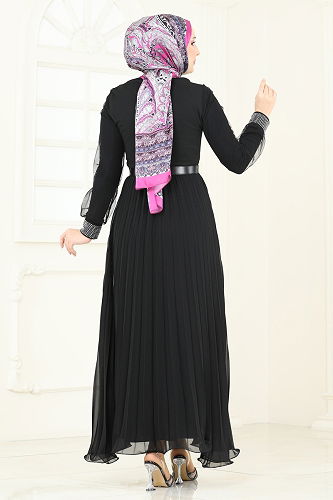 moda selvim Volanlı Şifon Etek 6202BSK463 Siyah - Thumbnail