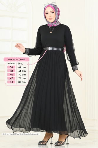 moda selvim Volanlı Şifon Etek 6202BSK463 Siyah - Thumbnail