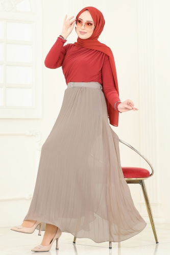 moda selvim Volanlı Şifon Etek 6202BSK463 Vizyon - Thumbnail