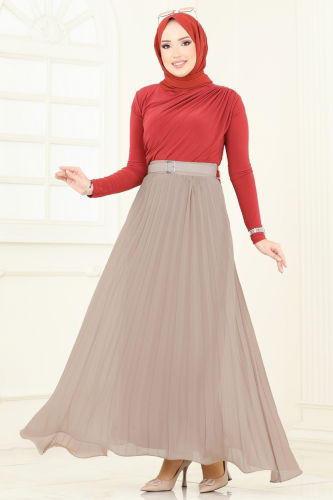 moda selvim Volanlı Şifon Etek 6202BSK463 Vizyon - Thumbnail