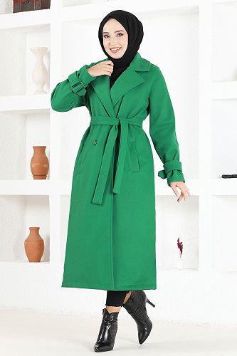 moda selvim Waist-Tie Cashmere Coat MSL5960-M Green - Thumbnail