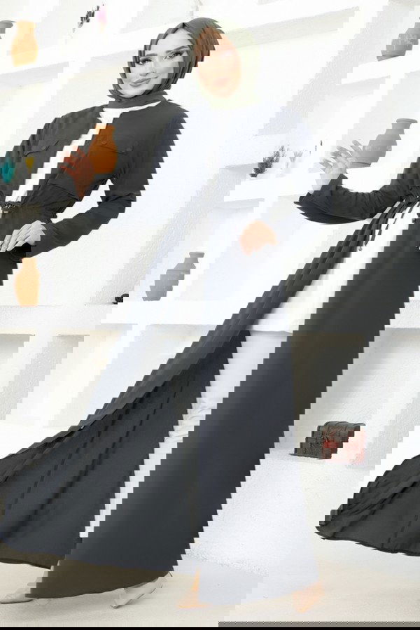 Modaselvim خصم صافٍ20%+20% في سلة التسوق عباءة نفق الخصر MSL3186 أنثراسايت