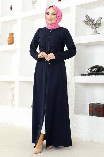 moda selvim عباءة نفق الخصر MSL3186 لاسي - Thumbnail