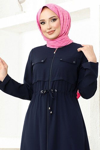 moda selvim عباءة نفق الخصر MSL3186 لاسي - Thumbnail