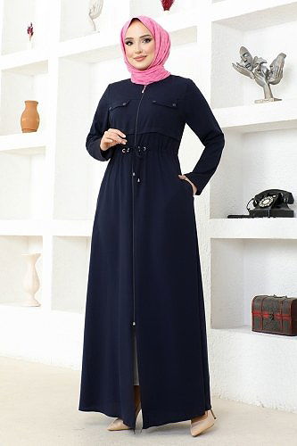 moda selvim عباءة نفق الخصر MSL3186 لاسي - Thumbnail