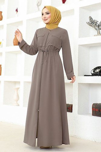 moda selvim Waist Tunnel Abaya MSL3186 Vision - Thumbnail