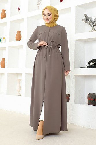 moda selvim Waist Tunnel Abaya MSL3186 Vision - Thumbnail