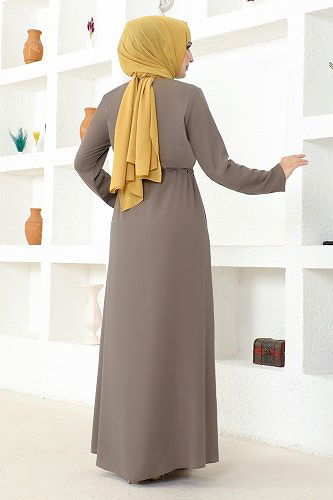 moda selvim Waist Tunnel Abaya MSL3186 Vision - Thumbnail