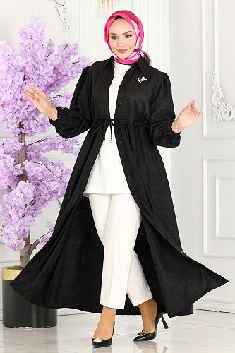 moda selvim عباءة أسود 254DVL817 - Thumbnail