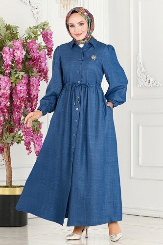 moda selvim Abaya 254DVL817 Indigo - Thumbnail
