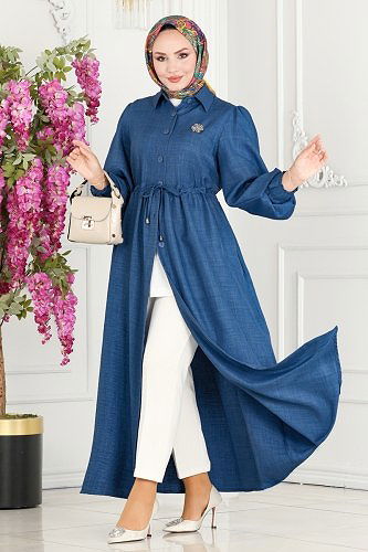 moda selvim عباءة ازرق 254DVL817 - Thumbnail