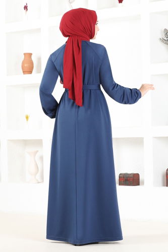 moda selvim Waistcoat with Lace-up Collar NYA2499 Indigo - Thumbnail