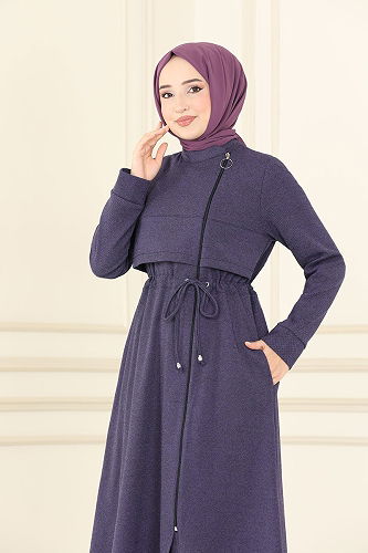 moda selvim Winter Cap with Bolero MSL2470-M Dark Lilac - Thumbnail