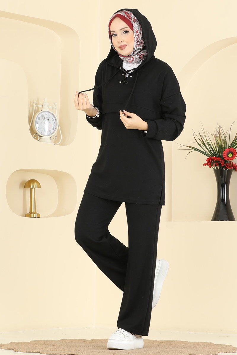 Yaka Bağcıklı Modal Takım 2749AYD574 Siyah