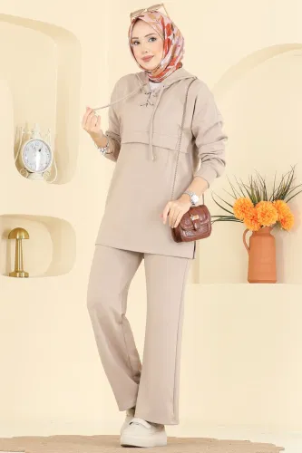 A.Y.D. - Yaka Bağcıklı Modal Takım 2749AYD574 Taş