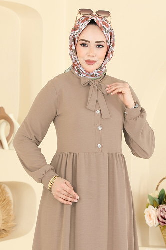 moda selvim Yakası Bağcık Detaylı Elbise 5009BM387 Vizyon - Thumbnail
