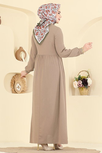 moda selvim Yakası Bağcık Detaylı Elbise 5009BM387 Vizyon - Thumbnail