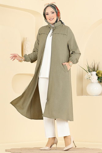moda selvim Yakası Bağcık Detaylı Kap 6065MP806 Çağla - Thumbnail