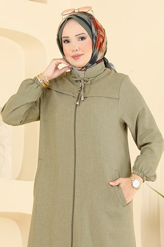 moda selvim Yakası Bağcık Detaylı Kap 6065MP806 Çağla - Thumbnail