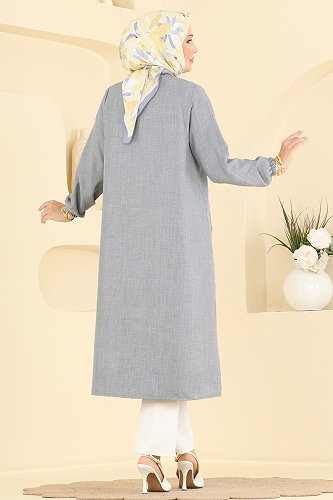 moda selvim Yakası Bağcık Detaylı Kap 6065MP806 Gri - Thumbnail