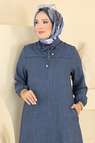 moda selvim Yakası Bağcık Detaylı Kap 6065MP806 İndigo - Thumbnail