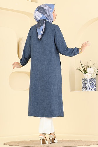 moda selvim Yakası Bağcık Detaylı Kap 6065MP806 İndigo - Thumbnail