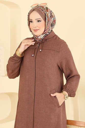 moda selvim Yakası Bağcık Detaylı Kap 6065MP806 Kahve - Thumbnail