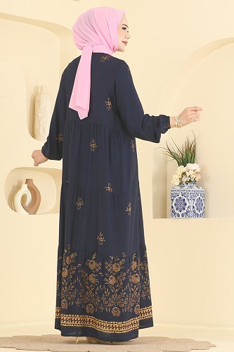 moda selvim Yakası Bağcıklı Çiçekli Elbise 4073ZNNK1102 Laci - Thumbnail