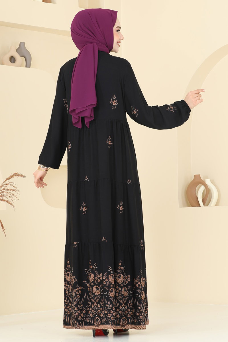Yakası Bağcıklı Rahat Elbise 4095ZNNK1102 Siyah - Moda Selvim