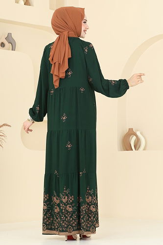 moda selvim Yakası Bağcıklı Rahat Elbise 4095ZNNK1102 Zümrüt - Thumbnail