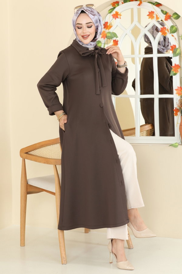 Yakası Bağcıklı Scuba Kap 5620EDF311 Kahve - Moda Selvim