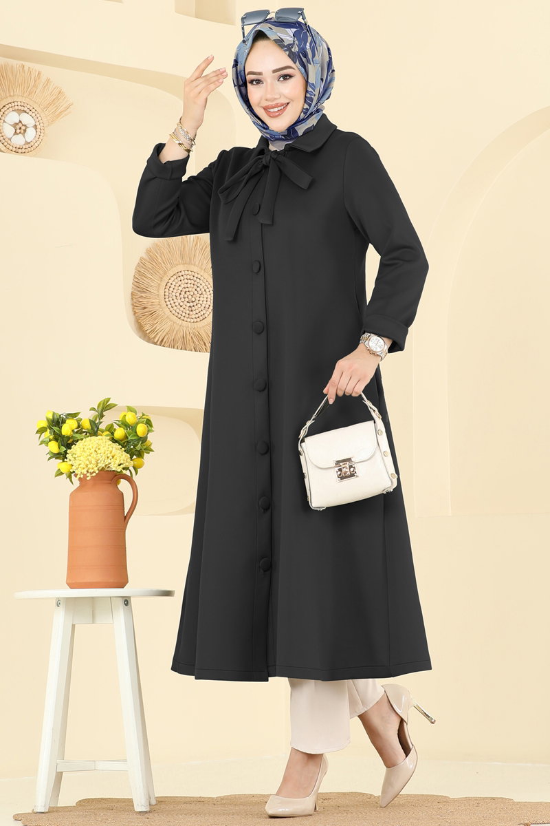Yakası Bağcıklı Scuba Kap 5620EDF311 Siyah - Moda Selvim