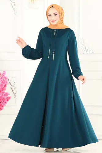 S.L. - Yakası Bağcıklı Tesettür Ferace 2483SL432 Petrol