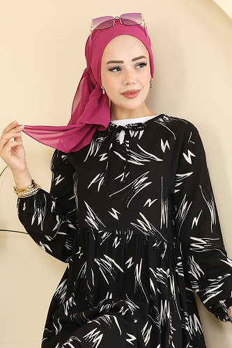 moda selvim Yakası Bağcıklı Viskon Elbise 039MR1078 Desen 4 - Thumbnail