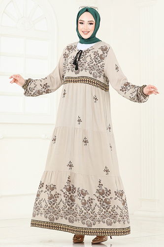 moda selvim Yakası Bağcıklı Viskon Elbise 4083ZNN863 Açık Vizyon - Thumbnail