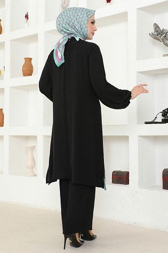 moda selvim Yakası Bağlamalı Aerobin Takım 2252BLU797 Siyah&Mint - Thumbnail