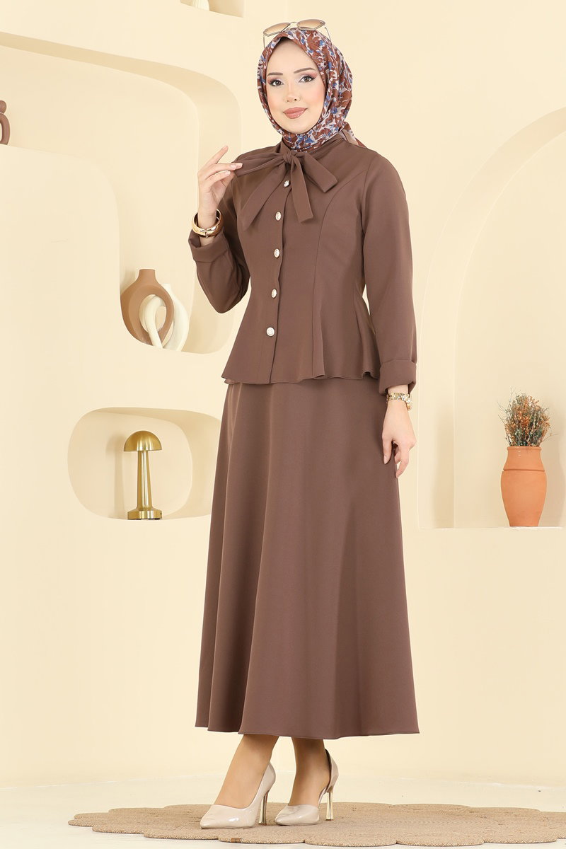 Yakası Bağlamalı Dabıl Takım 2799SL432 Kahve
