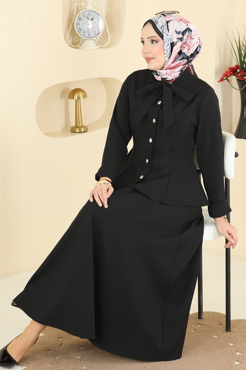 Yakası Bağlamalı Dabıl Takım 2799SL432 Siyah