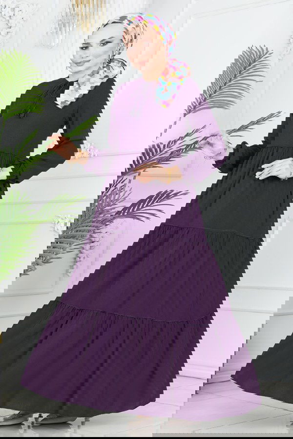 Modaselvim SEPETTE NET %20 + %10 İNDİRİM Yakası Bağlamalı Viskon Elbise 1068BG354 Mor