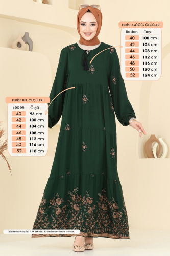 moda selvim Yakası Bağlamalı Viskon Elbise 4087ZNN863 Zümrüt - Thumbnail