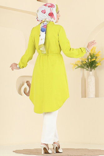 moda selvim Yakası Broş Detaylı Tunik 2890SLK540 Asit - Thumbnail