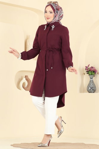 S.L.K. - Yakası Broş Detaylı Tunik 2890SLK540 Bordo