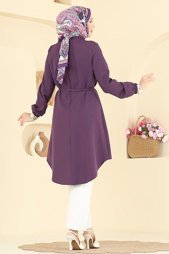 moda selvim Yakası Broş Detaylı Tunik 2890SLK540 Mor - Thumbnail