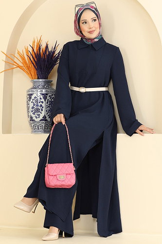 moda selvim Yakası Fermuarlı 2 li Takım 2906SLK540 Koyu Laci - Thumbnail