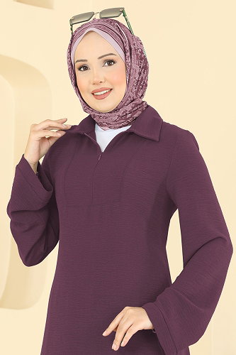 moda selvim Yakası Fermuarlı 2 li Takım 2906SLK540 Koyu Lila - Thumbnail