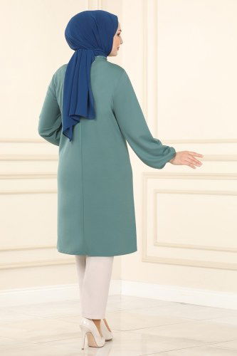 moda selvim Yakası Fular Detaylı Mira Tunik 1599MH427 Mint - Thumbnail