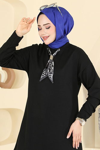 moda selvim Yakası Fular Detaylı Takım 2783AYD574 Siyah - Thumbnail