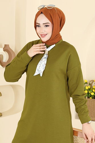 moda selvim Yakası Fular Detaylı Takım 2783AYD574 Yağ Yeşili - Thumbnail