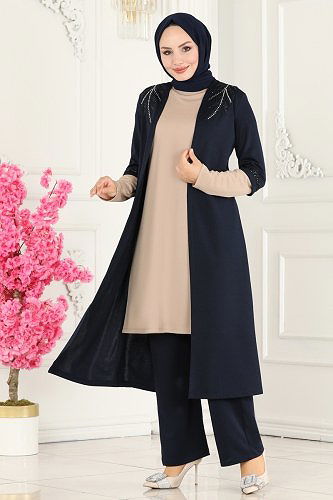 moda selvim Yakası İşlemeli İkili Takım ASM2668 Laci&Vizyon - Thumbnail