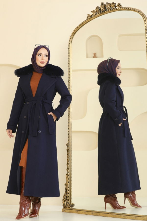 Modaselvim Kaban Yakası Kürklü Kaşe Kaban 8196FMZ1159 Laci